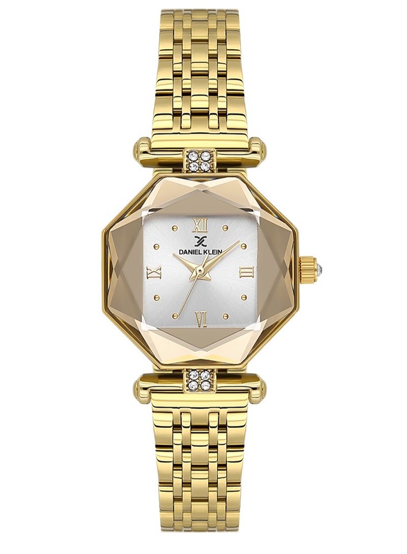 دانيل كلاين ساعة نسائية ستانلس ستيل | هيكل من سبيكة ذهبية | تناظري | قرص دائري ذهبي فاتح بتصميم مشع | حركة كوارتز يابانية | فاخرة | مقاومة للماء حتى عمق 30 مترًا - Image 1